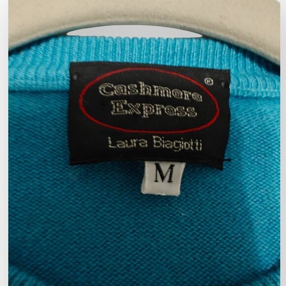 VTG LAURA BIAGOTTI Cashmere Express Timeless Blue Crewneck Sweater Fine Knit M - Picture 3 of 5